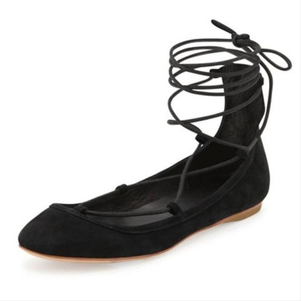 Joie Jenessa Lace-Up Ballerina Suede Flats